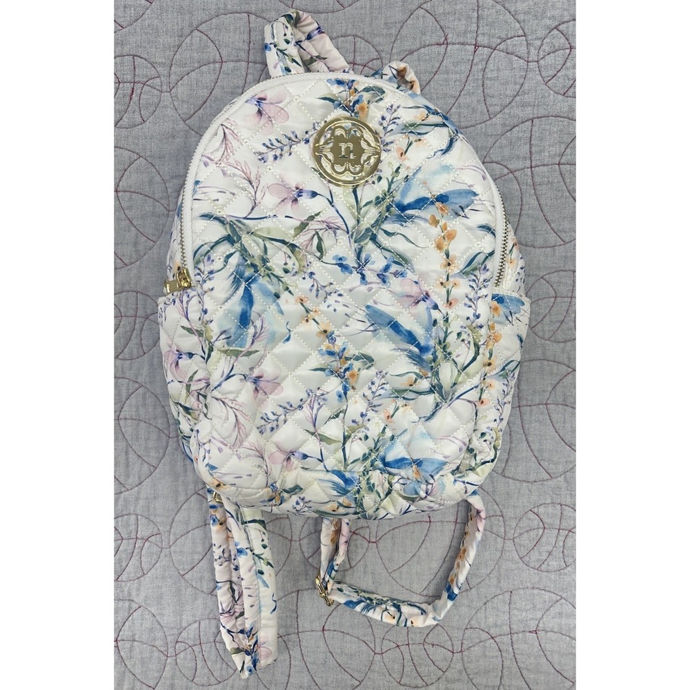 Nanette Lepore Backpack Multicolor Quilted Floral Boho Gold Logo / Womens Mini